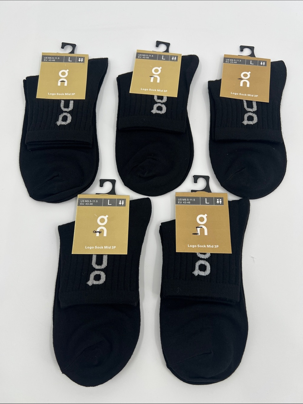 On Running Black Mid-Crew Athletic Socks - Pack of 5